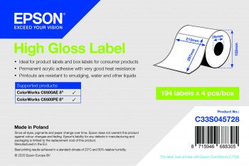 High Gloss Label - Die-cut Roll: 210mm x 297mm, 194 labels