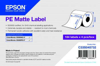 PE Matte Label - Die-cut Roll: 210mm x 297mm, 184 labels