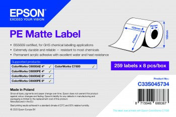 PE Matte Label - Die-cut Roll: 105mm x 210mm, 259 labels